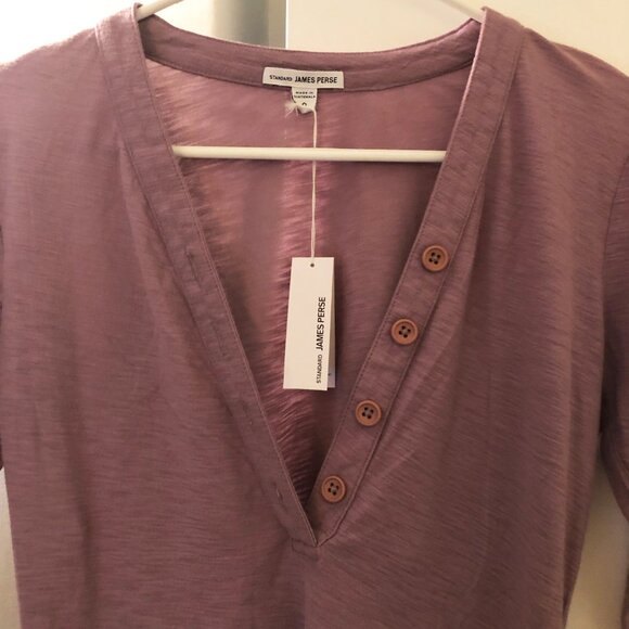 JAMES PERSE HENLEY SLUB JERSEY LONG SLEEVE TOP LAVENDER 0 XS NWT - Picture 5 of 11